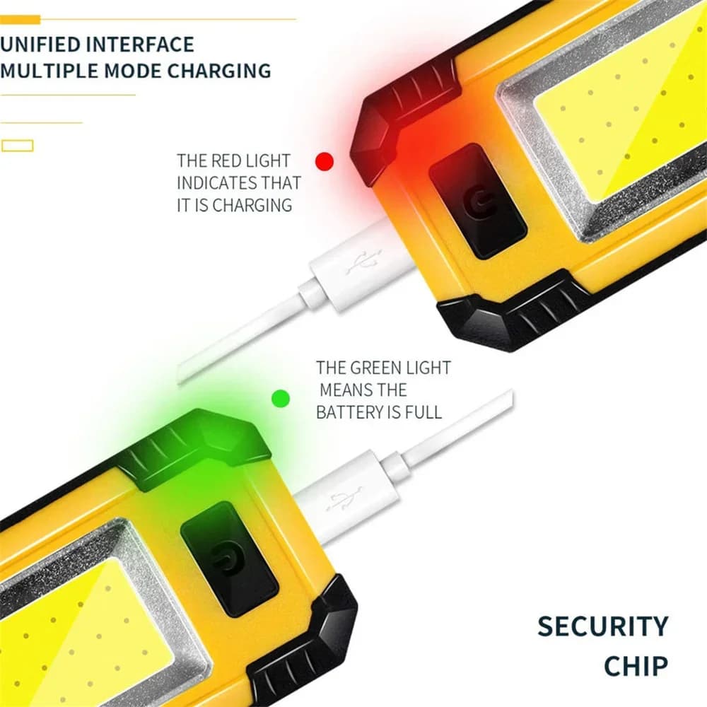 Lampe de travail Led 4000mah, Rechargeable, COB, Super brillante, avec lanterne magnétique Portable 