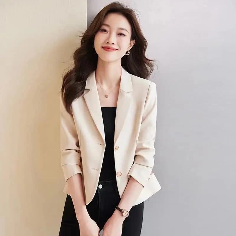 Petit blazer slim tempérament pour femme, veste courte décontractée, manteau imbibé de café, vêtemen