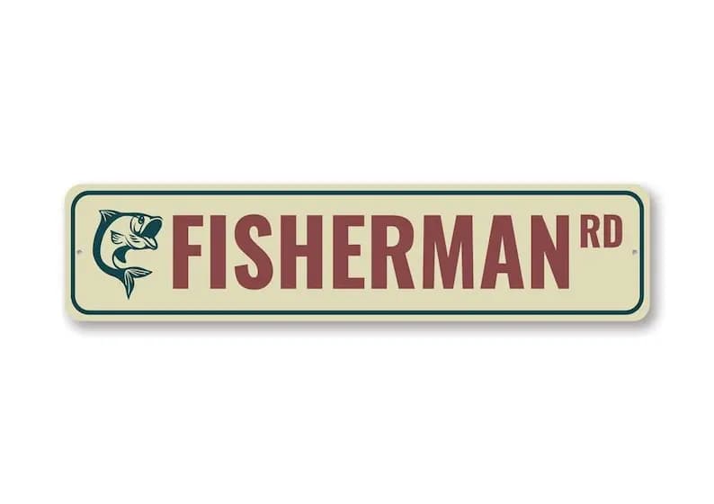 Panneau de route de pêcheur, panneau de pêcheur personnalisé, panneau de rue de pêcheur, décor de pê