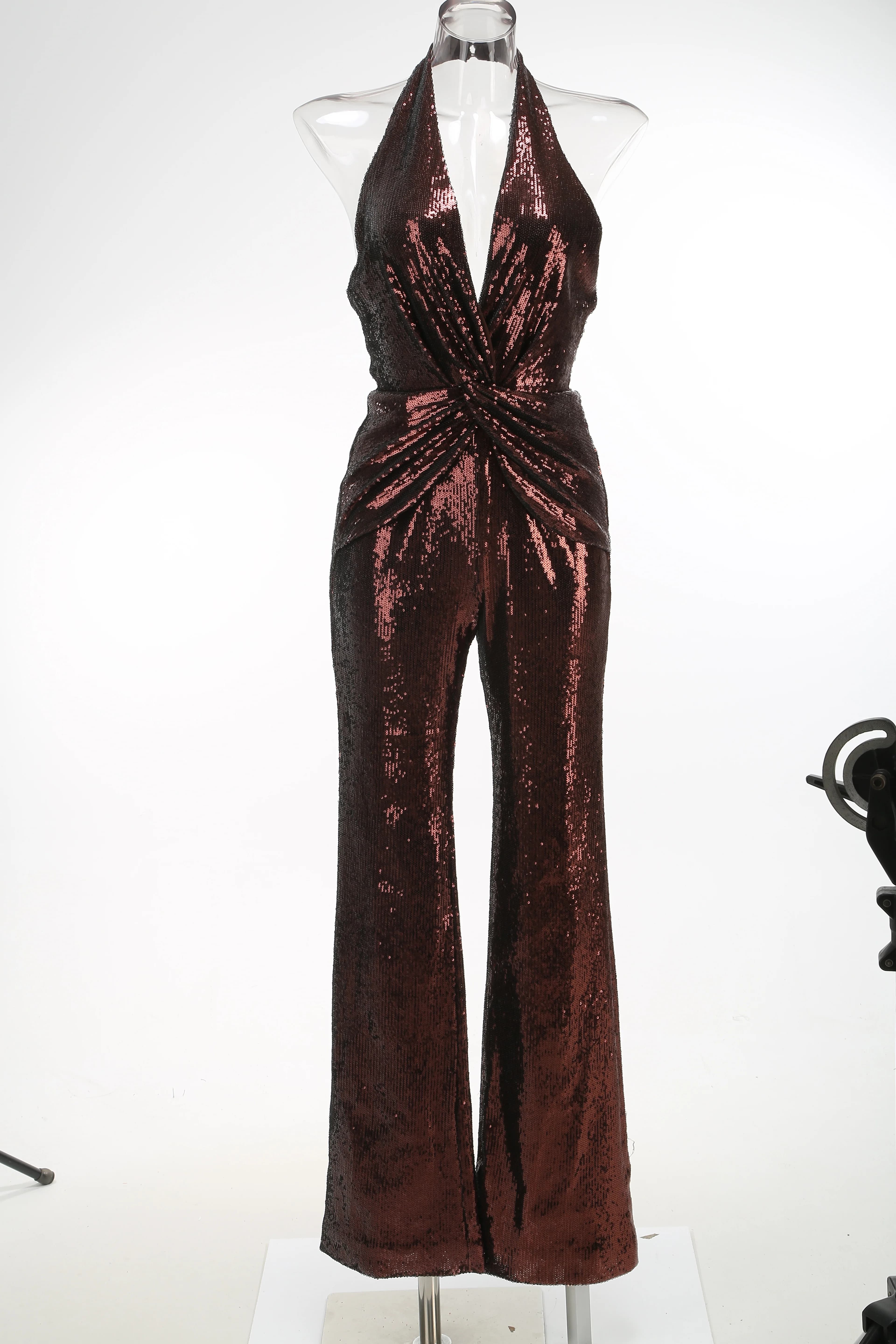 VC-Combinaisons dos nu à paillettes dorées pour femmes, vêtements féminins une pièce, design de luxe