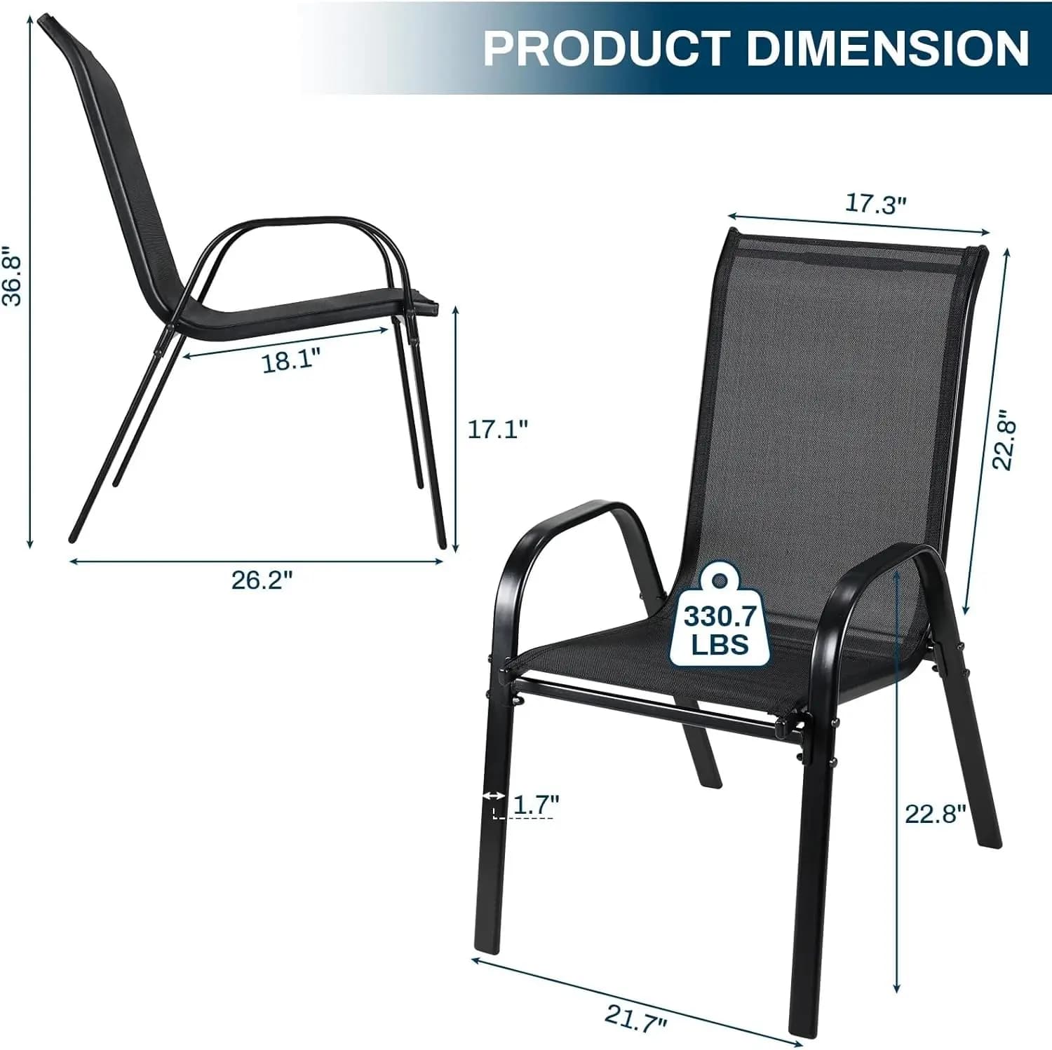 Lot de 6 chaises empilables d'extérieur grises avec tissu Teslin Flex Comfort et structure en métal 