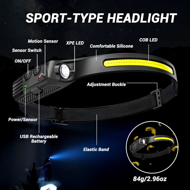 Lampe de poche aste à capteur LED pour sauna, lanternes frontales, lampe de recherche de camping, la