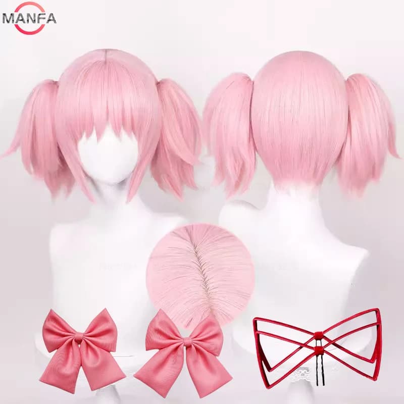 Madoka Kaname Cosplay perruques rose 30 cm pince courte queues de cheval Kaname Madoka Anime perruqu