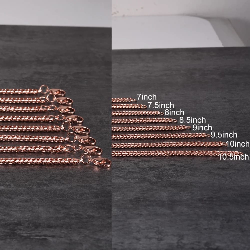 Bracelets en cuivre pur pour hommes et femmes, lien de chaîne cubaine réglable, fermoir à homard, 6m