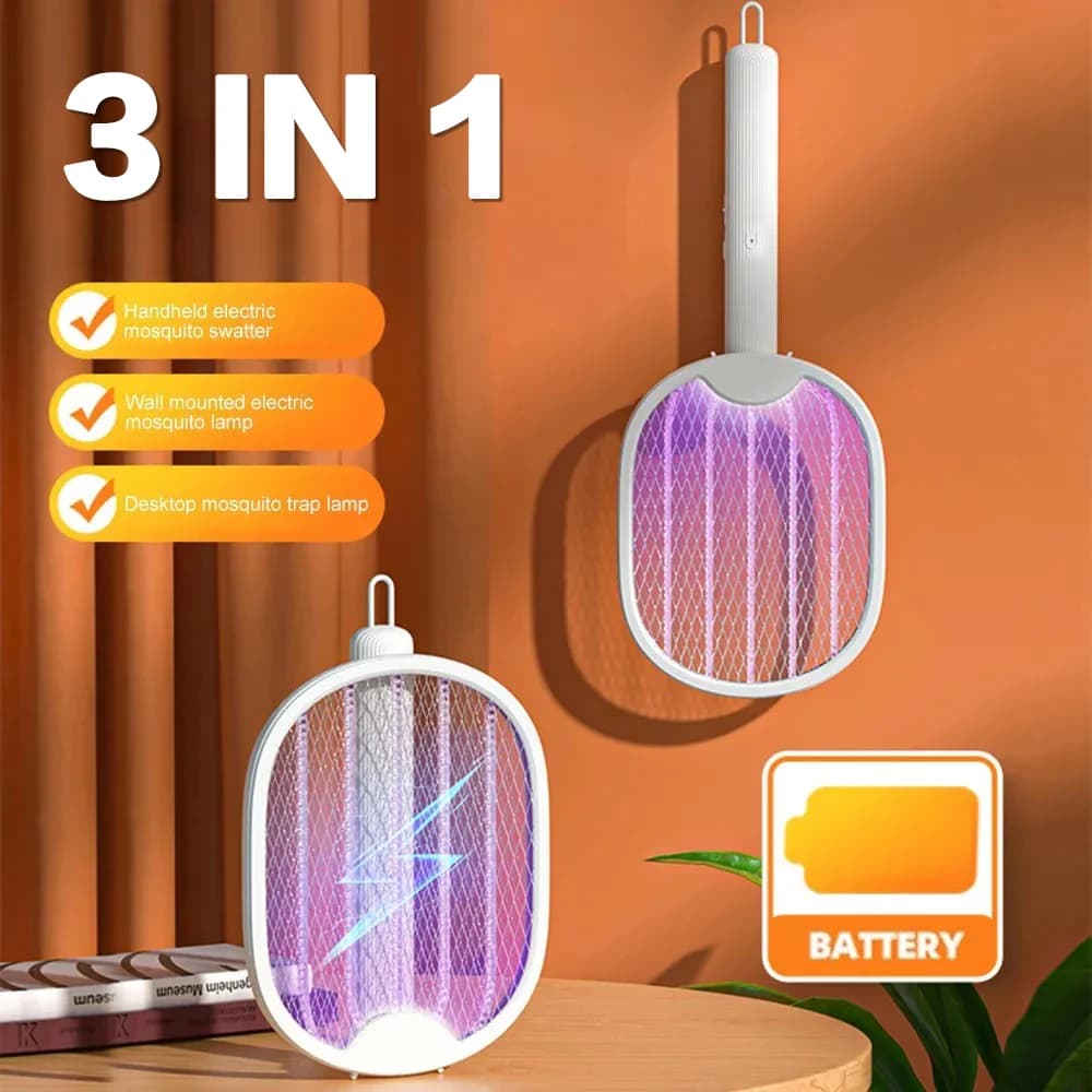 Tapette à moustiques électrique pliable, piège à mouches, insectes avec lumière UV, lampe de raquett