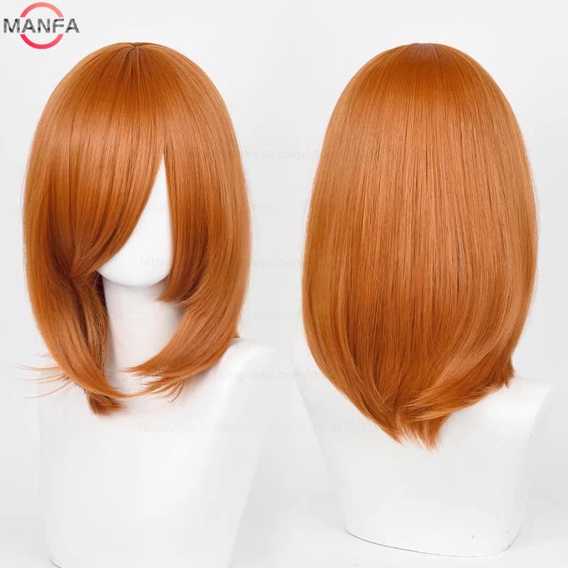 Perruque de Cosplay synthétique moyenne de base, 40cm, frange blonde, noire, blanche, rouge, rose, v