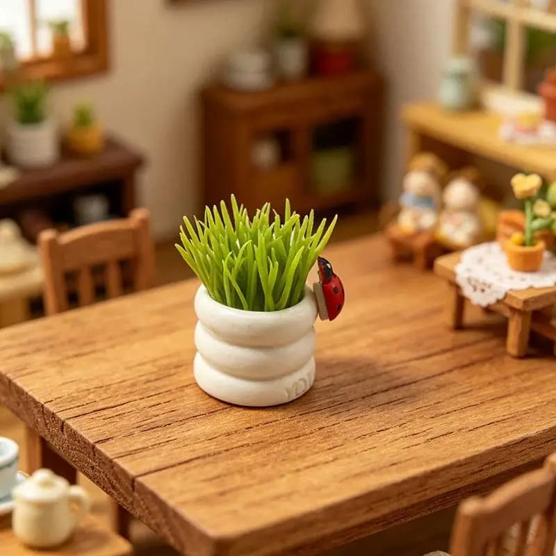 Ornement de plante miniature en pot avec coccinelle, modèle de plante en pot pour maison de poupée 1