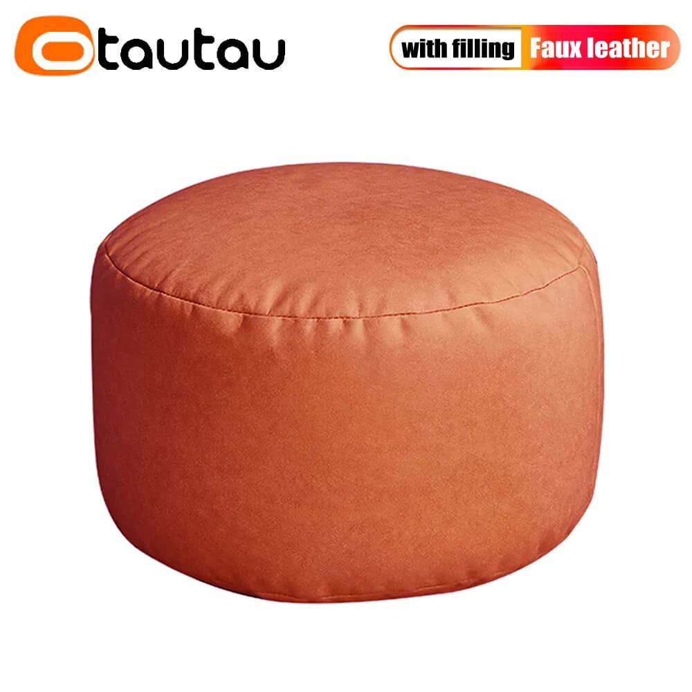 OTAUTAU petit rond Faux cuir Ottoman tabouret pouf Pouf repose-pieds en peluche pouf repose-pieds so