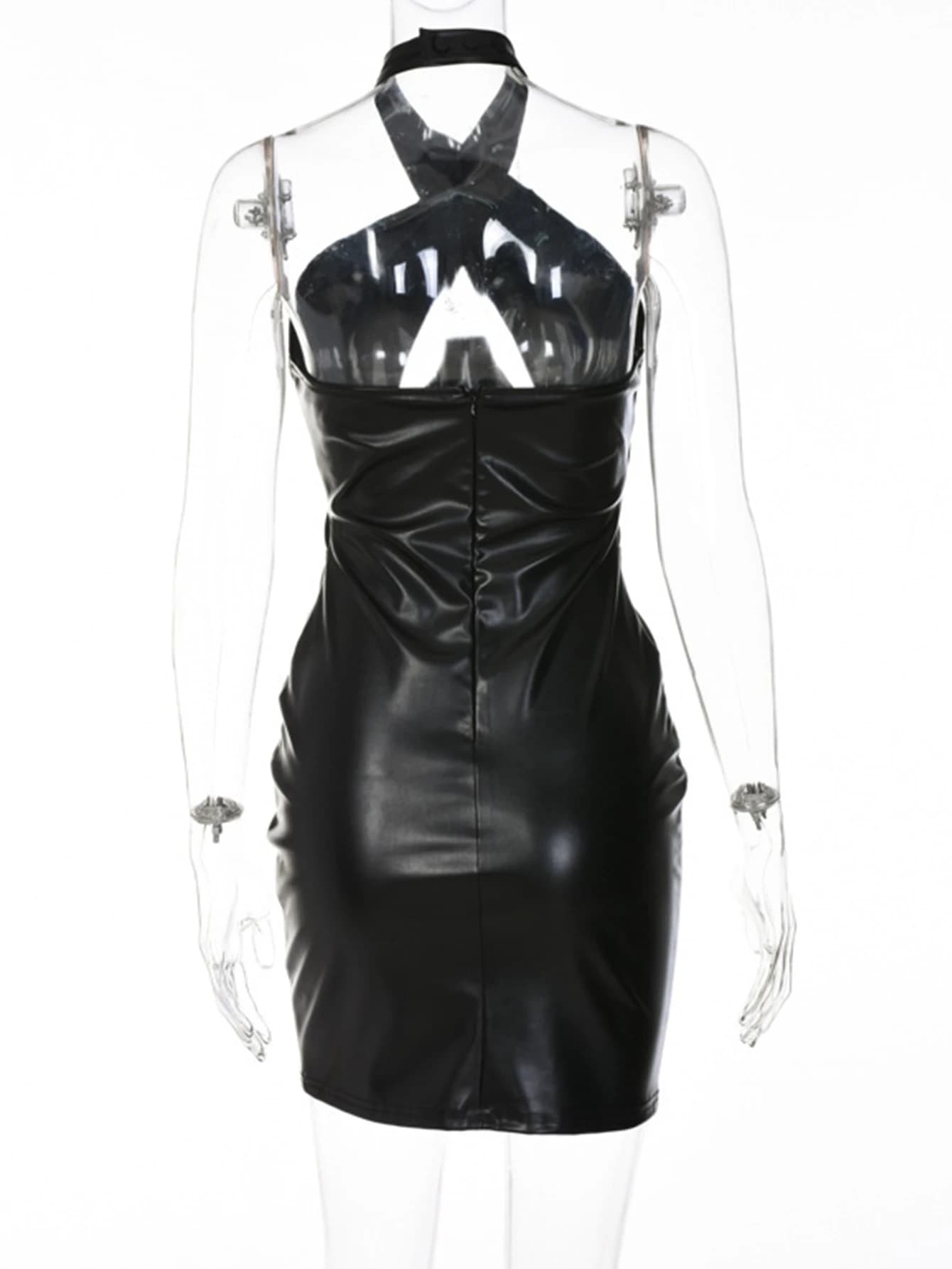 Robe d'été sexy dos nu en cuir noir pour femme 2026, style corset, col licou, pour club et soirée d'