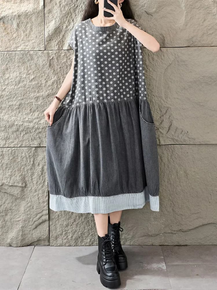 Amax LuluE 2026 Robes d'été amples pour femmes, style vintage classique à pois, design japonais, col