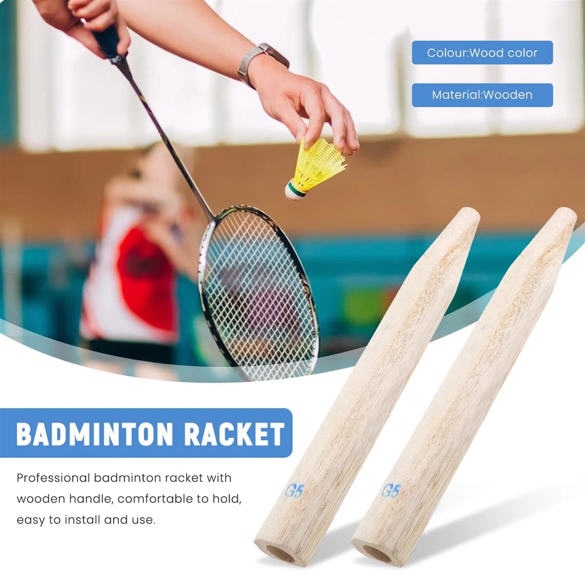 Poignée de raquette de badminton en bois, réparation de raquette, G5, 2 pièces