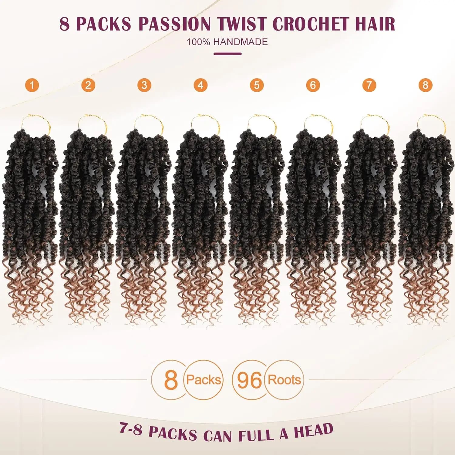 14 pouces Passion Twist Crochet cheveux 8 paquets pré-bouclés Passion Twist cheveux, court pré-boucl