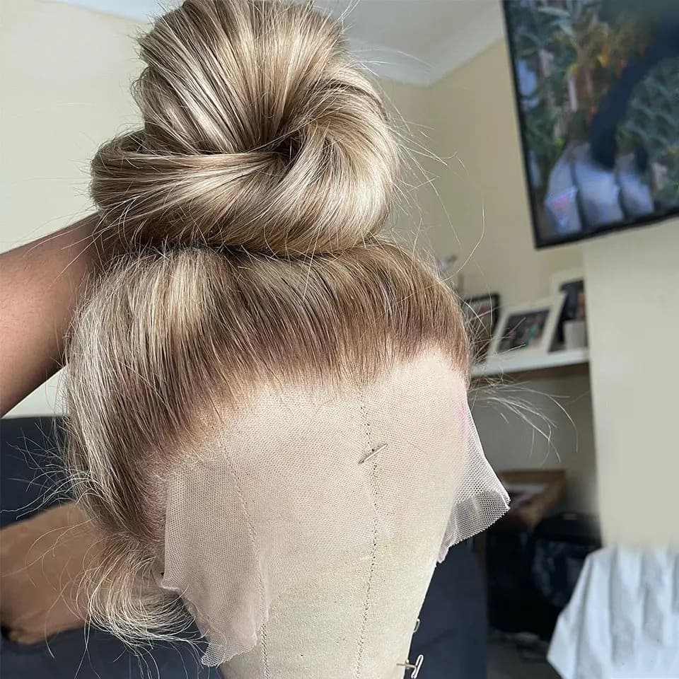 Perruque Lace Front HD 13x4 pour Femme, Ombré Blond Platine avec Racines Foncées, Lisse, Cheveux Hum