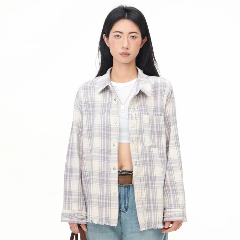 Chemisiers en coton à manches longues pour femmes, chemises à carreaux, mode de luxe, tendance, 2025