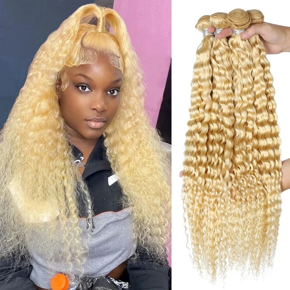 8-32 pouces vague profonde paquets de cheveux humains Remy cheveux brésiliens 613 couleur Blonde vag