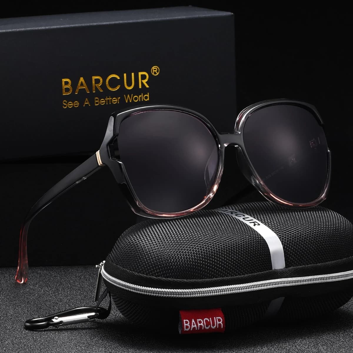 BARCUR-Lunettes de soleil polarisées pour femme, monture PC surdimensionnée, verres dégradés, access
