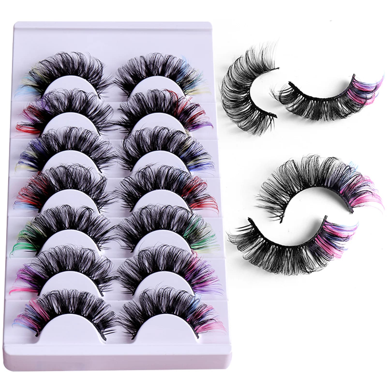 7 paires de cils colorés moelleux Faux cils de vison avec couleur, Volume de boucle D dramatique Lon