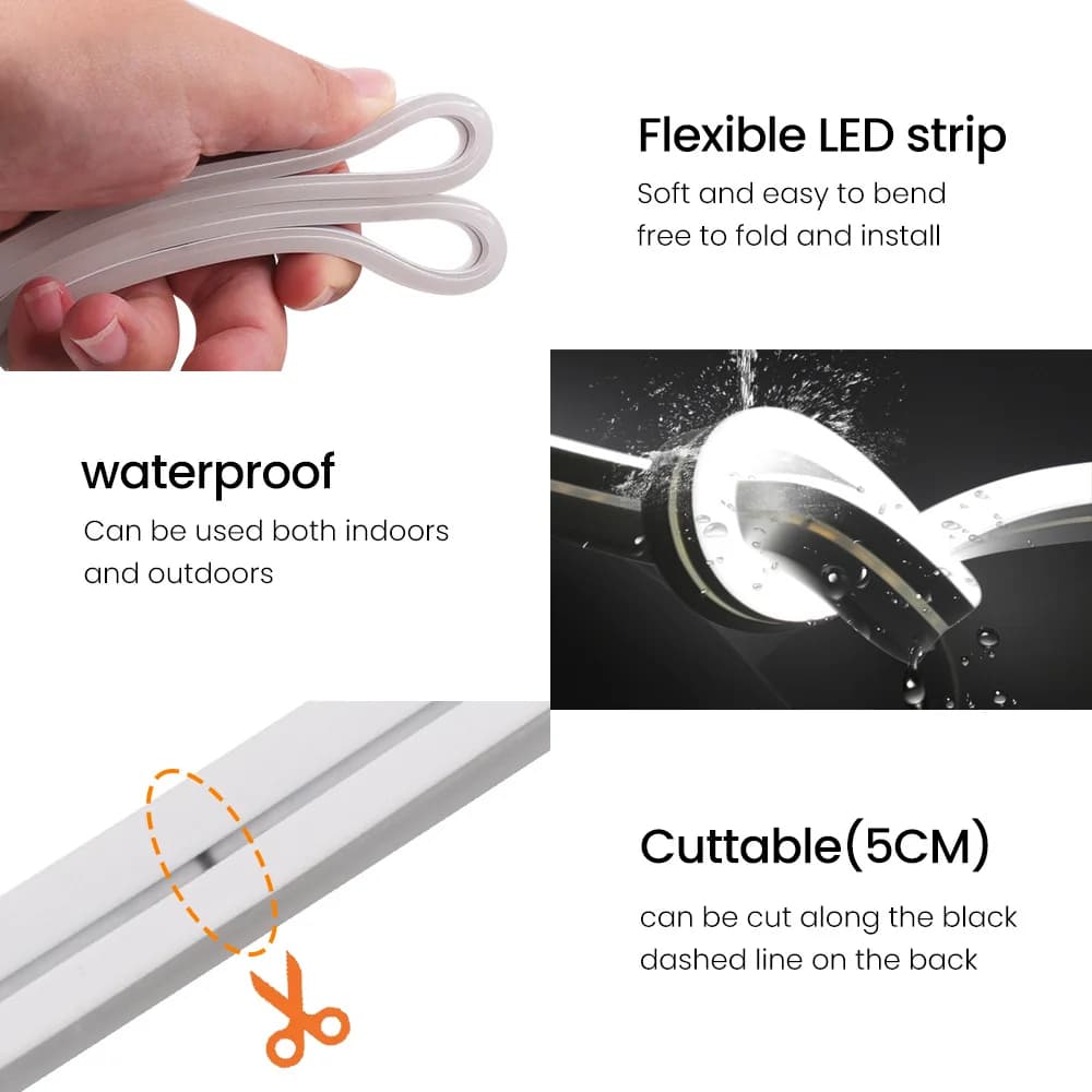 Bande Lumineuse Néon LED 12V 24V, Corde Étanche, Lampe Flexible en Silicone, Décoration de la Maison