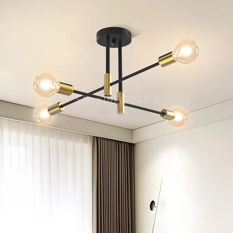 Lustre de plafond à branche Simple, style nordique moderne E27, noir et or, éclairage de plafond pou
