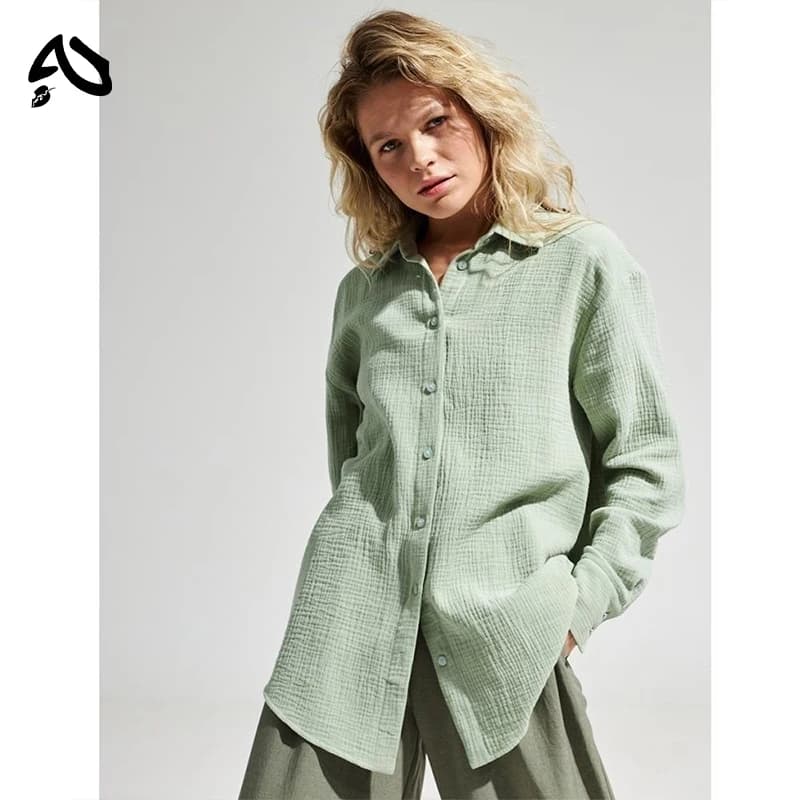 Chemise en mousseline 100 % coton décontractée unie pour femme, hauts amples à boutons, chemises et 