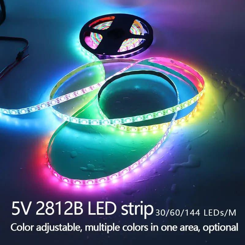 Bande lumineuse numérique adressable RGB, 1M, WS2812B, DC 5V, 0.3W/LED, 30/60/144, lampe, noir et bl