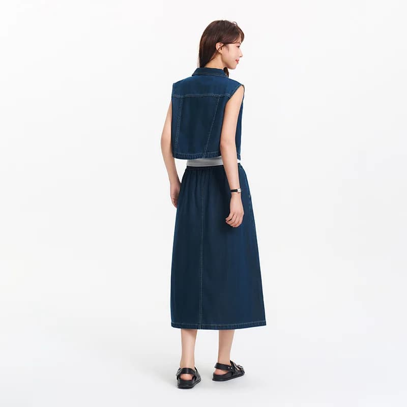 Ensemble jupe et chemise sans manches rétro à col revers pour femme Semir 2026 – Style décontracté u