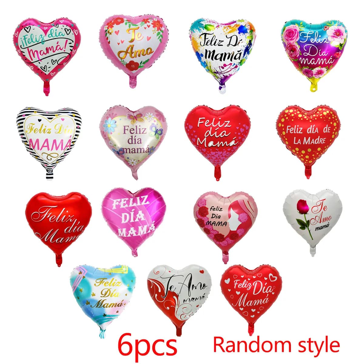 6 pièces 18 pouces anglais espagnol joyeux fête des mères coeur ballons ronds t'aime maman meilleure