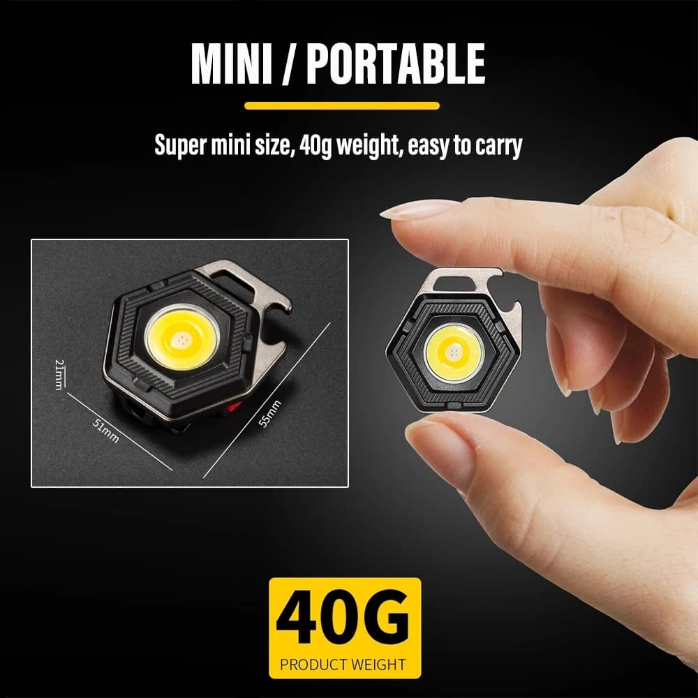 Mini lampe de poche LED pour Camping, lanterne avec chargeur USB, porte-clés COB, projecteur de trav