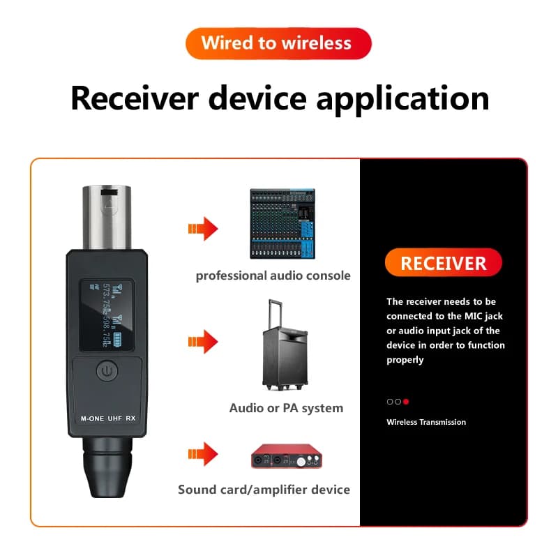 Convertisseur de Microphone sans fil UHF à 2 canaux, transmetteur et récepteur de batterie Rechargea