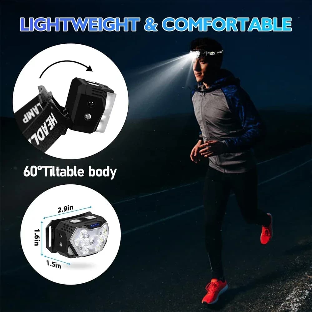 9 LED lampe frontale forte USB rechargeable capteur de mouvement phare Portable pêche Camping lampe 