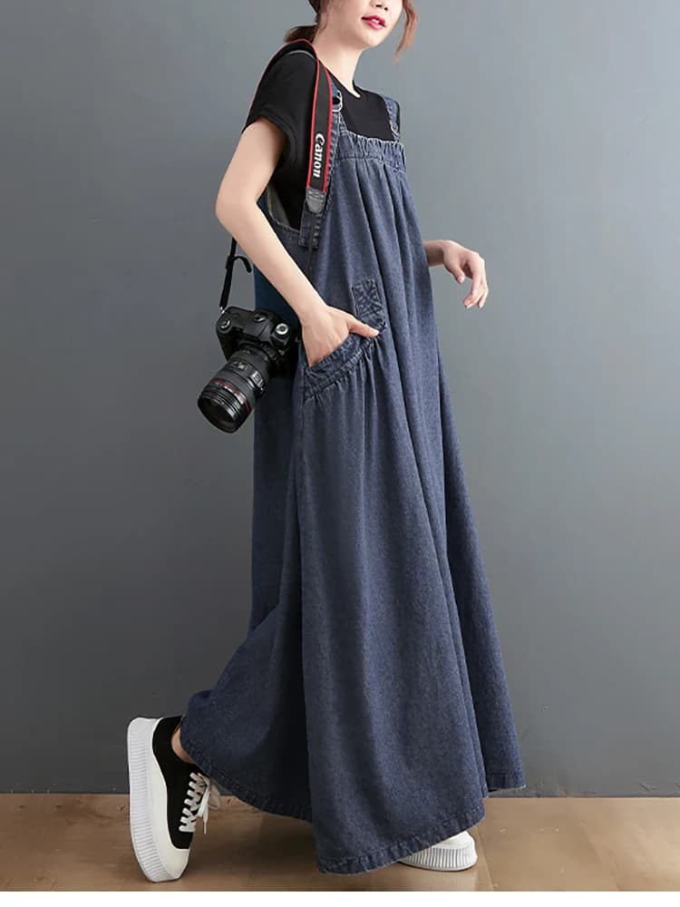 Longue jupe à bretelles en Denim pour femmes, ample, décontractée, Punk, Style Vintage, Cargo, popul