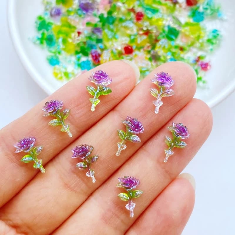 100 pièces nouveau mignon Mini 7*11mm Roses brillantes dos plat résine Cabochons Scrapbooking bijoux