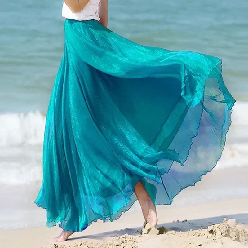 Longue jupe portefeuille en mousseline de soie plissée pour femmes, tenue de plage, taille haute, pl
