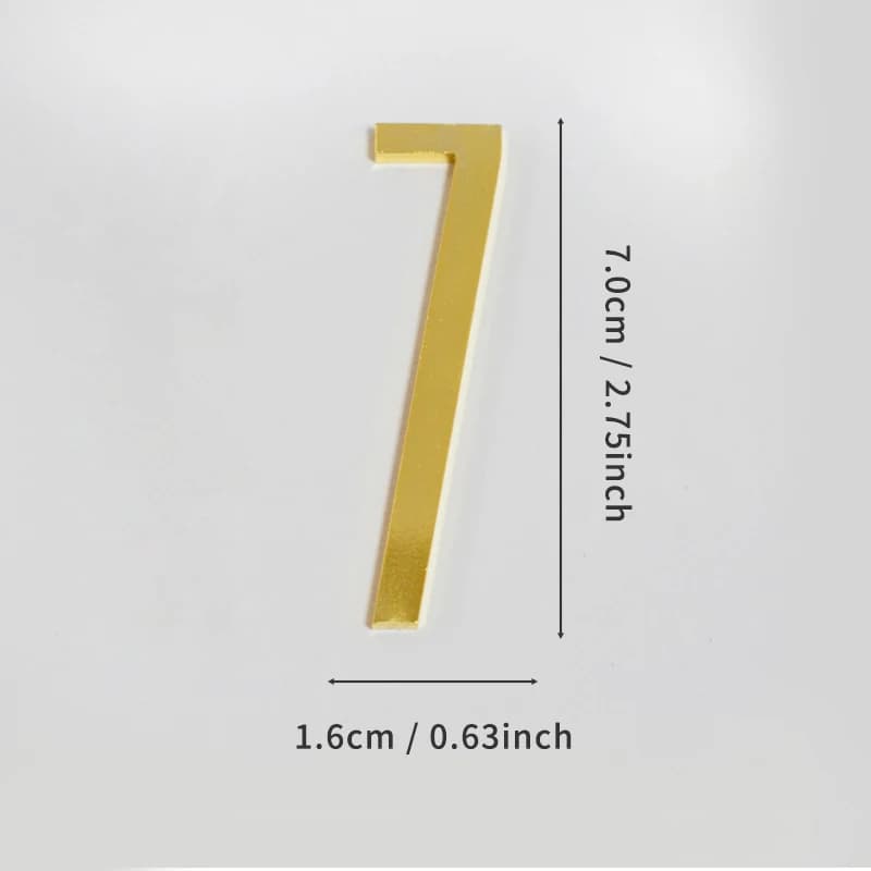 Numéro de porte doré avec support adhésif, 7cm, numéro de maison en métal, numéro de porte d'apparte