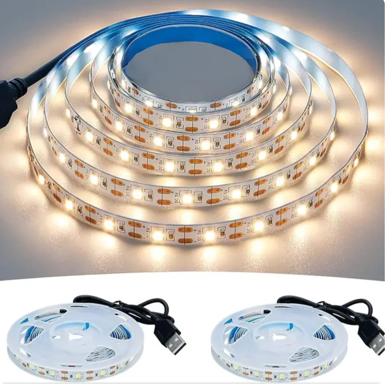 Bande lumineuse LED USB 2835, 5V DC, 1- 5m, lumière blanche chaude, éclairage de fond de télévision,