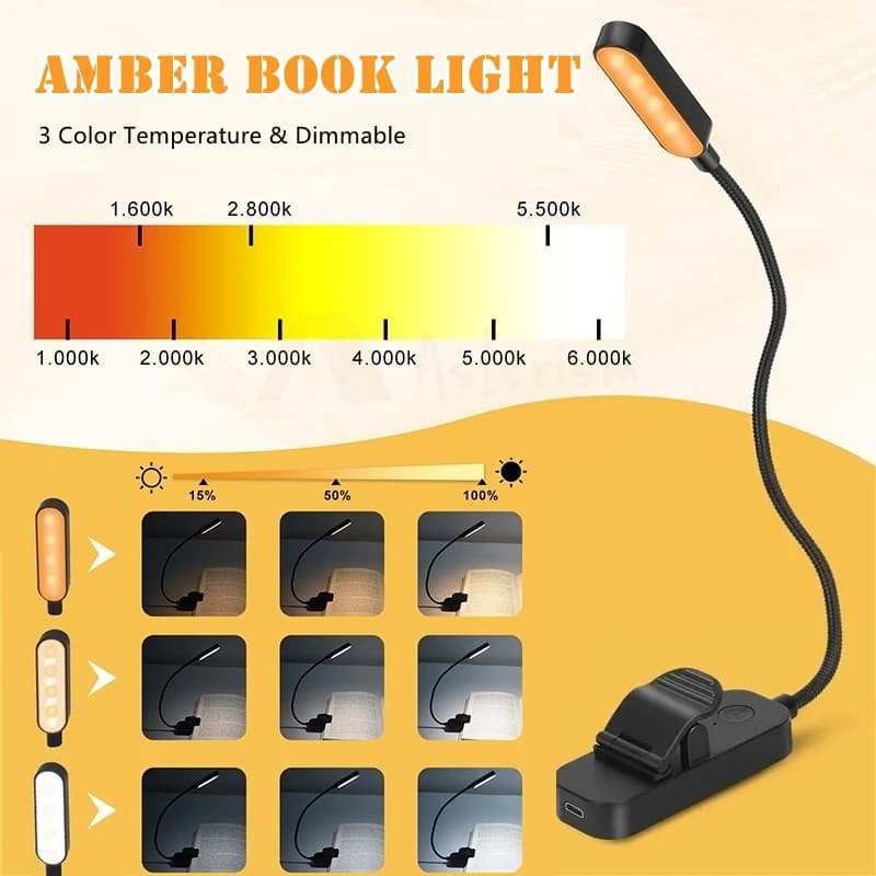 Lampe de livre ambre Mini USB Led Rechargeable Flexible veilleuse lampe de bureau à clipser lampe de