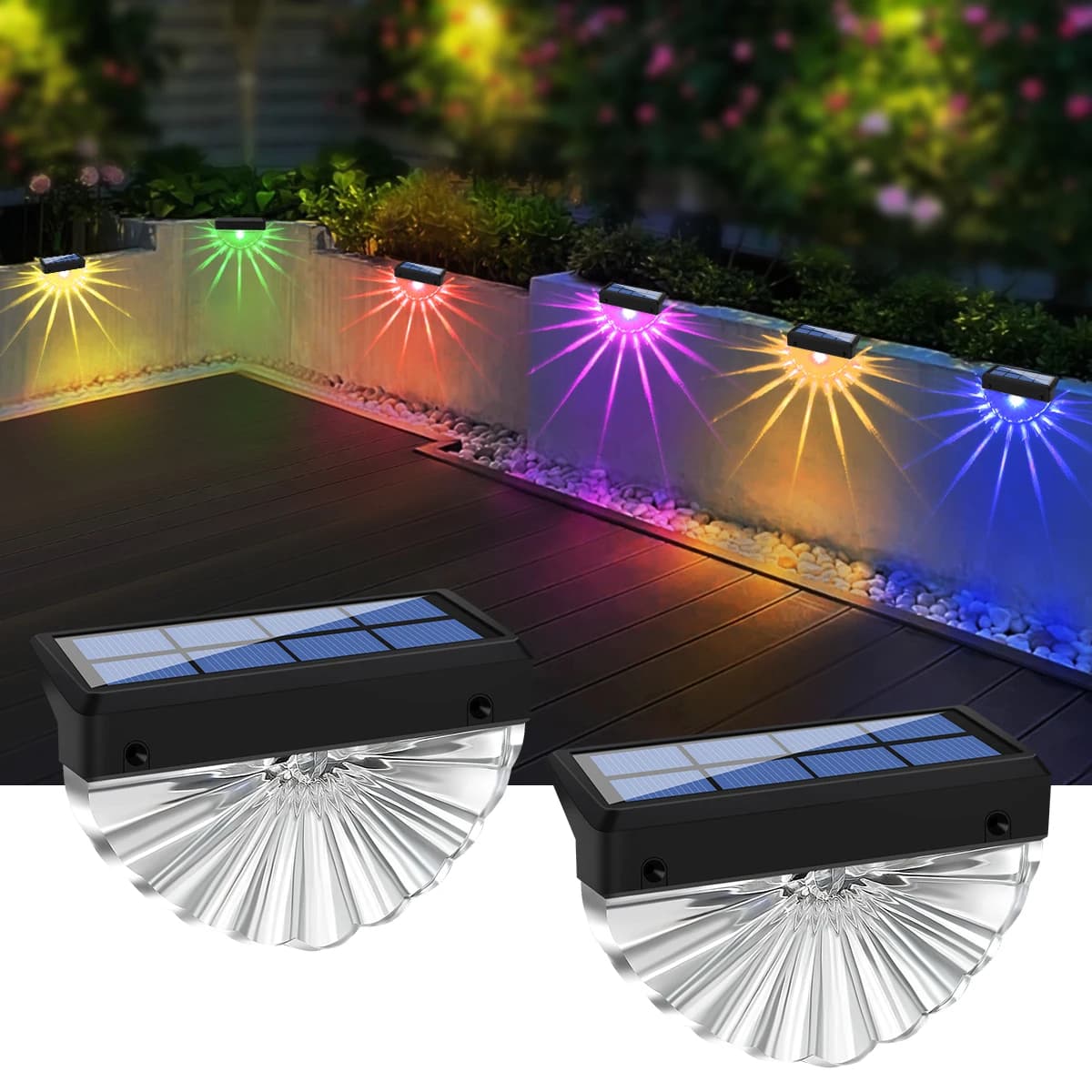 2 pièces lumières de pont solaires lumières LED imperméables extérieures pour Patio escaliers cour j