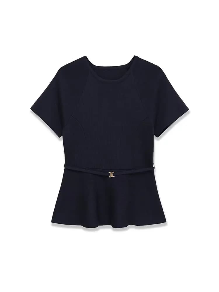 TFAFXY tricoté femmes ensembles 2026 printemps automne à manches courtes col rond mince haut court p
