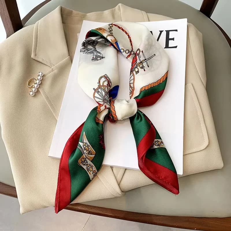 Foulard en soie imprimé à pois pour femmes, 70cm, imitation soie, élégant et polyvalent, sac à couvr