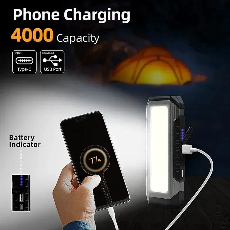 Lampe de travail LED COB aste par USB, lanterne portable avec aimant, 7 modes d'éclairage, torche d'