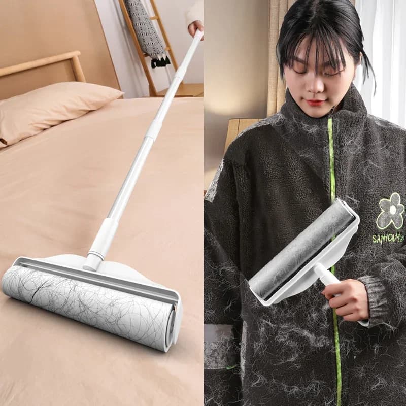 Brosse à rouleau anti-peluches à Long manche, rouleau rétractable pour enlever les poils d'animaux, 