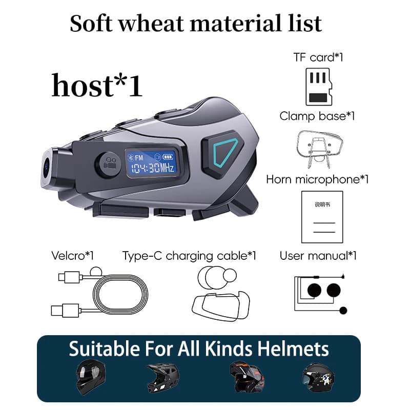 Casque de moto casque 1080P HD vidéo avec WiFi objectif grand angle FM + Bluetooth caméra sans fil é