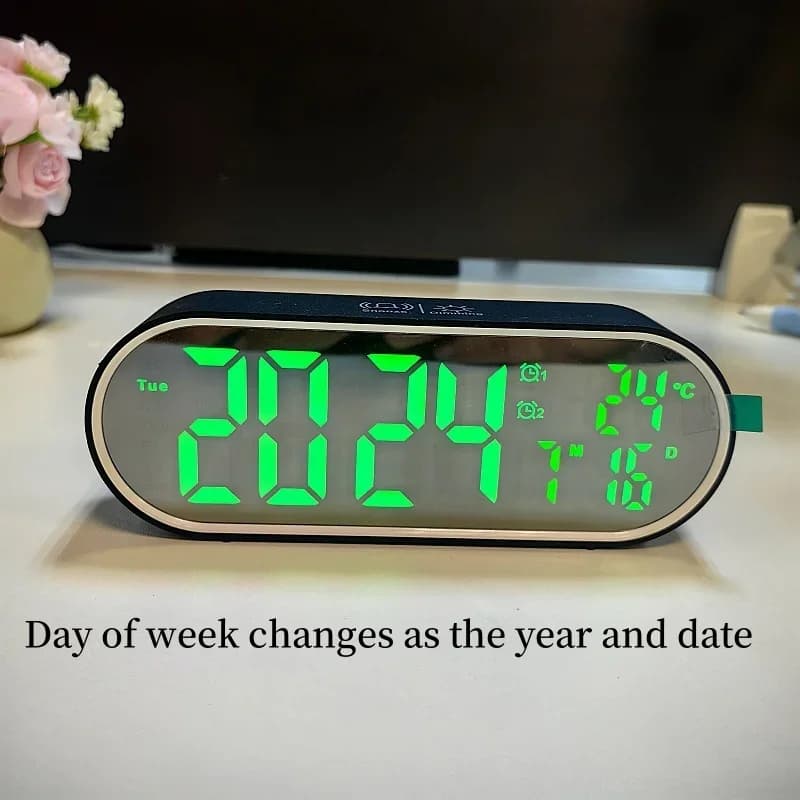 Réveil numérique température Date semaine 2 alarmes Mode nuit Snooze 12/24H Anti-déruption commande 