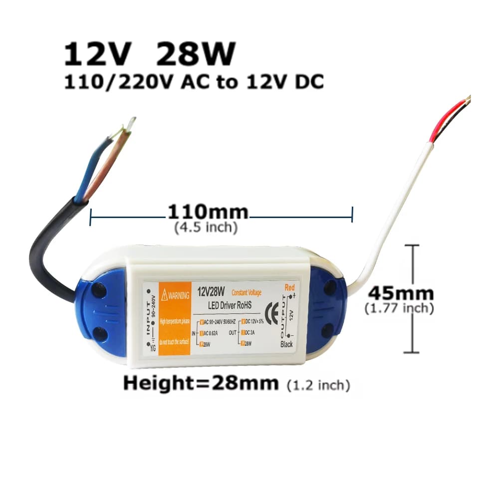 Alimentation électrique DC12V AC 110V 220V à 12V, adaptateur de transformateur de puissance LED 18W 
