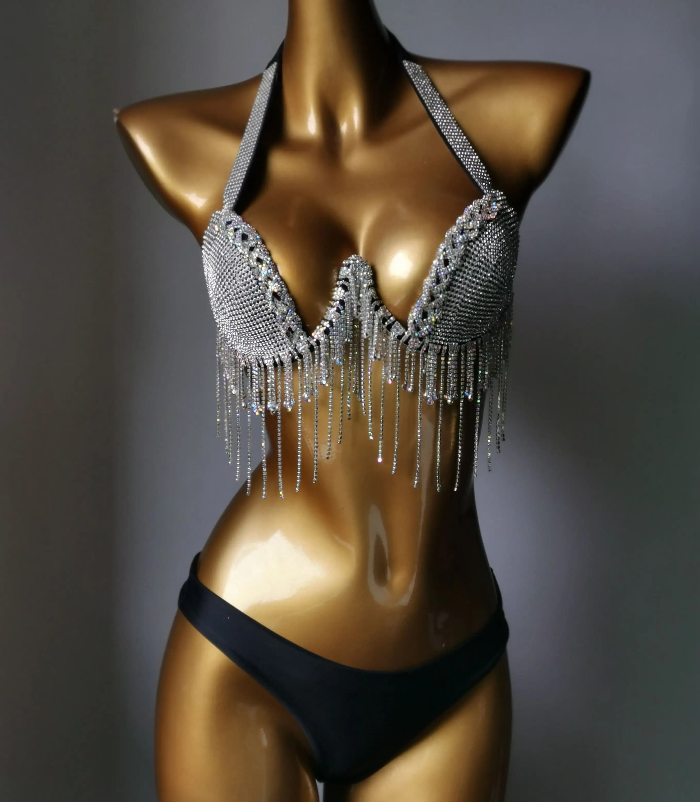 Bikini en cristal avec tige, maillot de bain blingbling, maillot de bain populaire, mode bar, 2023