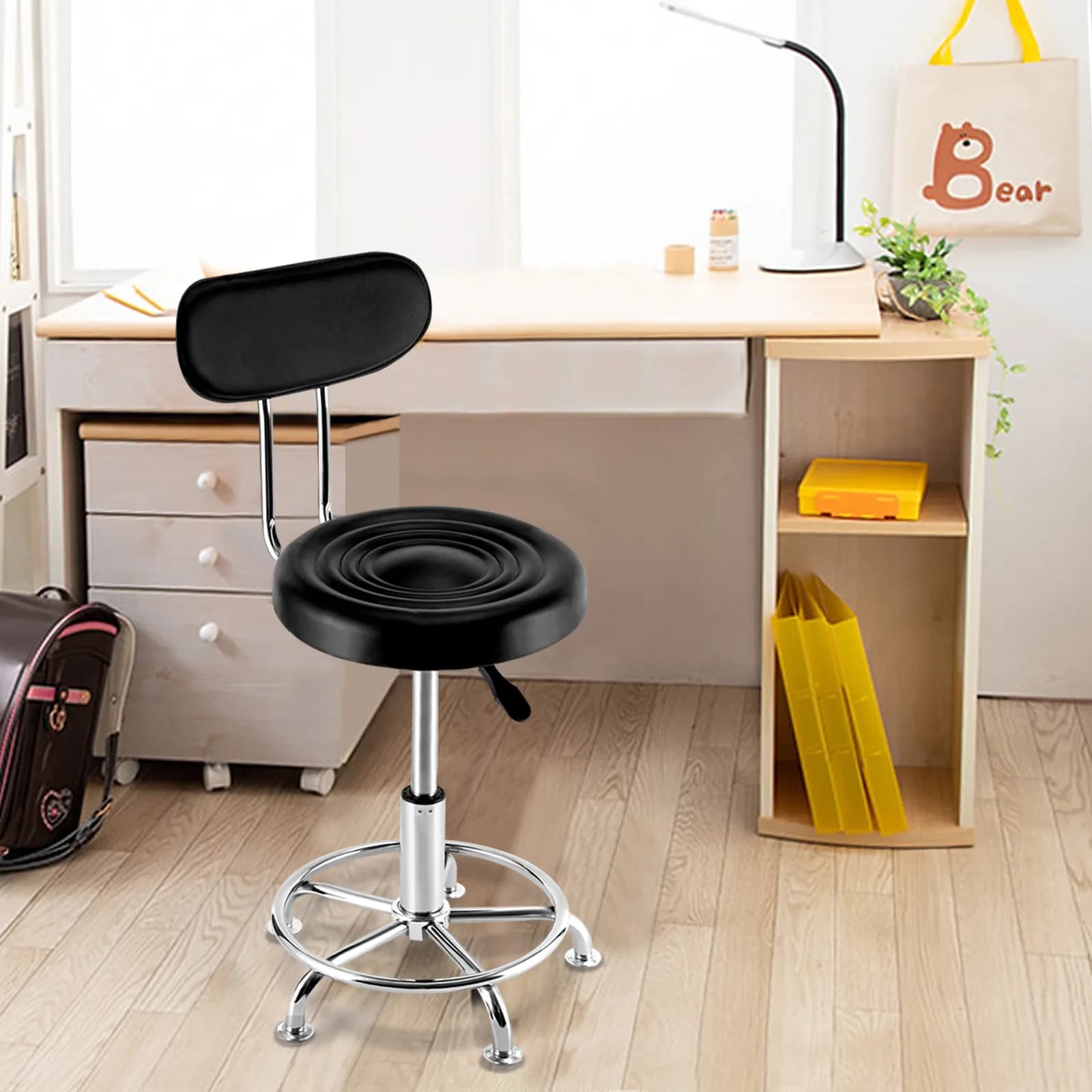 Banc rond réglable pour atelier, chaise hydraulique, bar, garage, recommandé, dossier et repose-pied