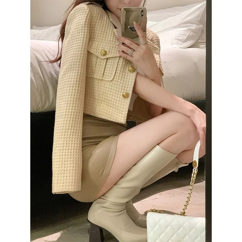 MEXZT recadrée vestes femmes élégant basique Blazer manteaux bureau dame coréenne automne à manches 