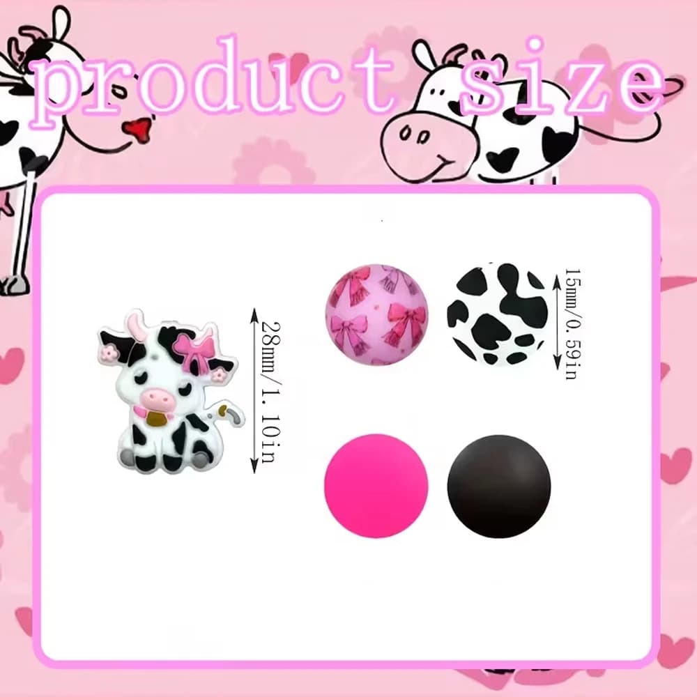 Ensemble de perles en Silicone série Cow Spot, 25/44 pièces, parfait pour l'artisanat fait à la main