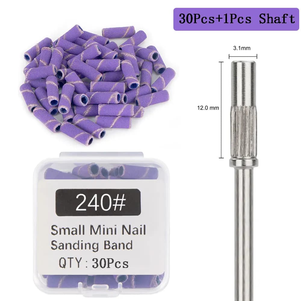 30 pièces 3.1MM Mini bandes de ponçage pour ongles avec arbre 3/32 "forets pour ongles bandes de sab