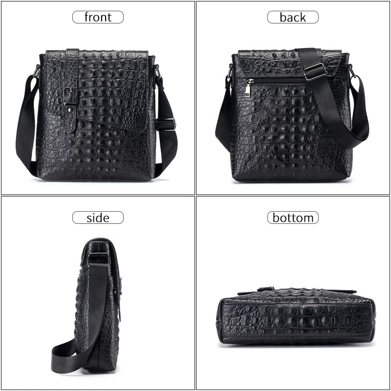 SCHLATUM-Sac à bandoulière en cuir véritable pour homme, motif crocodile, sac de poitrine Messenger,
